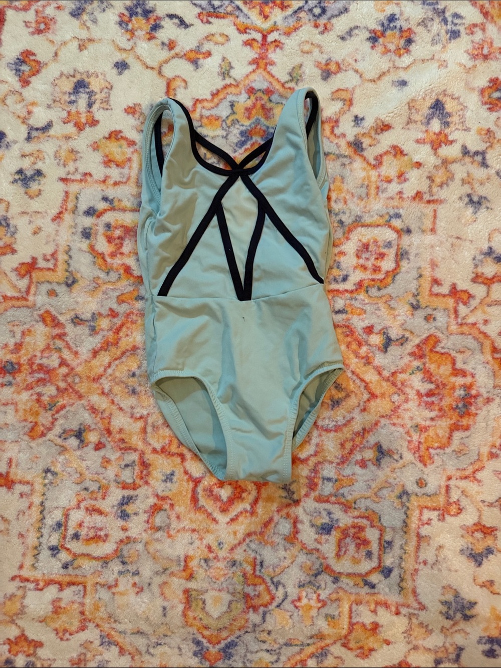 Light Aqua One-Piece Swimsuit with Black Strap Details